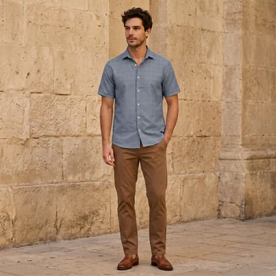 Camisa de manga corta con textura jacquard para hombre