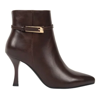 Bota de mujer, corta, con tacón medio y delgado, acabado napa, color café, mod. 1314154