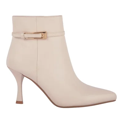 Bota de mujer, corta, con tacón medio y delgado, acabado napa, color beige, mod. 1314155