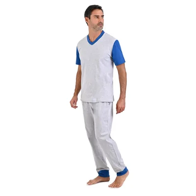 Pijama Michel Blanc Manga Corta Pantalon Gris Claro Con Azul