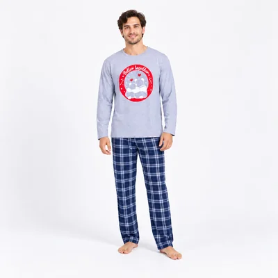 Pijama De Invierno Manga Larga Gris Twins De Algodón Para Hombre