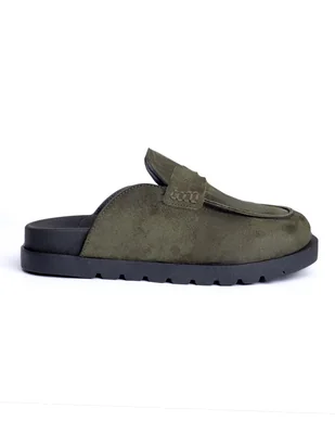 Mules De Mujer Piel Gamuza Verde Calzado Zueco Comodos