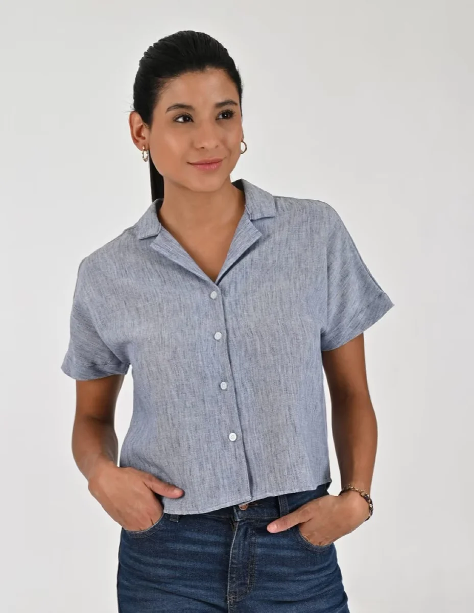 Blusa camisera manga corta para mujer