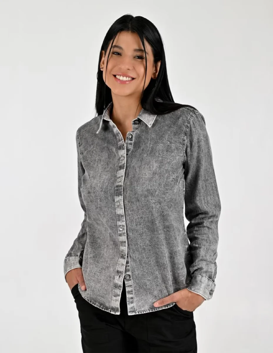 Blusa camisera manga larga para mujer