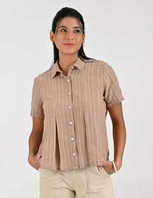 Blusa camisera manga corta para mujer