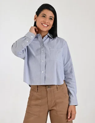 Blusa camisera manga larga para mujer