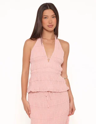 Top cuello halter escote V tirante delgado