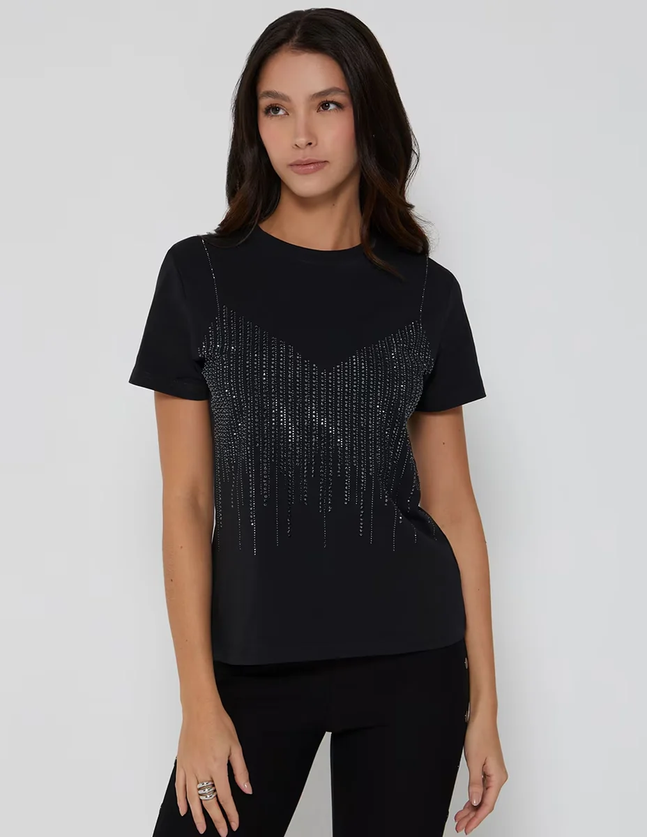Playera manga corta Denim Stereo cuello redondo mujer