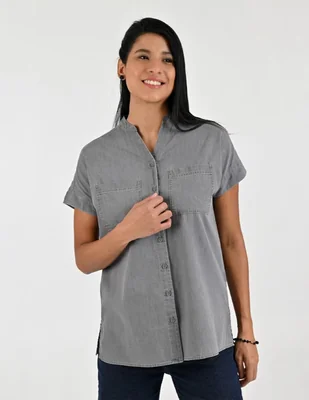 Blusa camisera manga corta para mujer