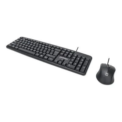 Combo Teclado y Mouse Manhattan 178464, Óptico 1000 DPI, USB Cableado, QWERTY Español, Negro