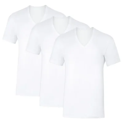 Camiseta Hanes Cuello en V Blanca Pack de 3 Bloqueador de Sudor