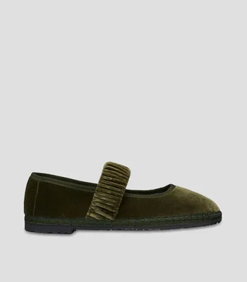 Flats Mafalda Forest Green de Terciopelo Flabelus Mujer