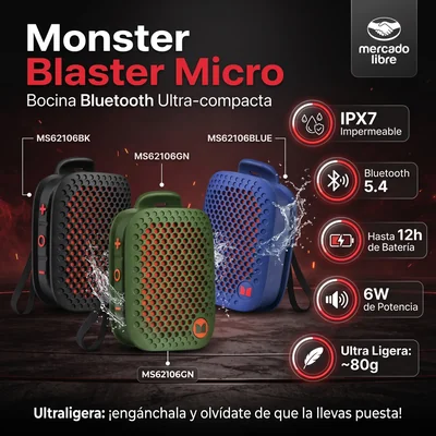 Monster Mini Bocina Bluetooth Portátil Resistente al Agua