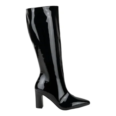 Bota de mujer, de vestir, alta, acabado charol, tacón ancho y medio, color negro, mod. 1314139