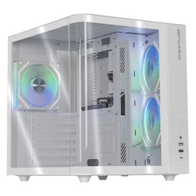 Gabinete Dxt Gaming Titan Pro Mini Torre Cristal Curvo Panoramico 3 Fan Argb Usb-c Blanco Cdxt900wt