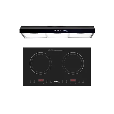 Combo Disa Home Parrilla Inducción 2 Quemadores y Campana Extractora de Pared color Negro 80 cm