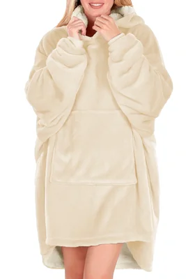Sudadera Tipo Cobija Shendy Vendy Beige con Capucha Afelpada para Mujer