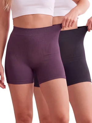Set Boxer Short Malabis Negro Y Morado Para Mujer 2 Piezas