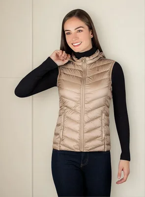 Chaleco Greenlander Pluma Con Gorro Oculto Para Mujer