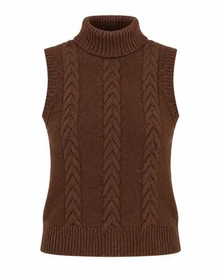 Chaleco Tejido Camila Jones Cuello Alto Con Trenzas – Café Chocolate