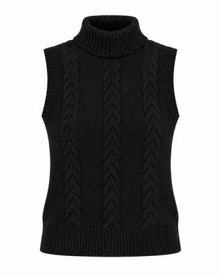 Chaleco Tejido Camila Jones Cuello Alto Con Trenzas – Negro