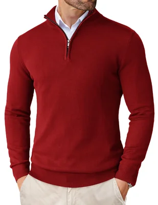 Suéter Coofandy Rojo Con Cierre Cuarto Para Hombre - Venta Internacional.