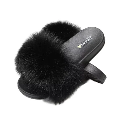 Zapatilla Fur Story De Pelaje Sintético Negra Para Mujer - Venta Internacional.