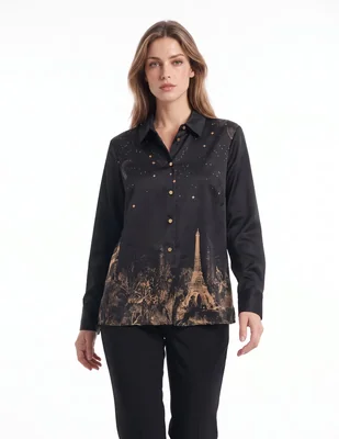 Blusa camisera manga larga para mujer
