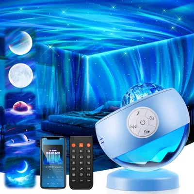 COOLNIGHT Proyector de Luz Ambiental y Máquina de Sonido Aurora con 30 sonidos 16 colores estrellas y luces del norte control remoto y temporizador