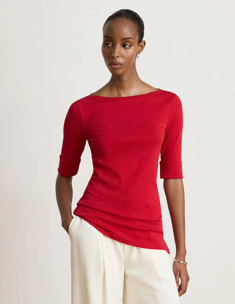 Playera manga al codo cuello redondo para mujer