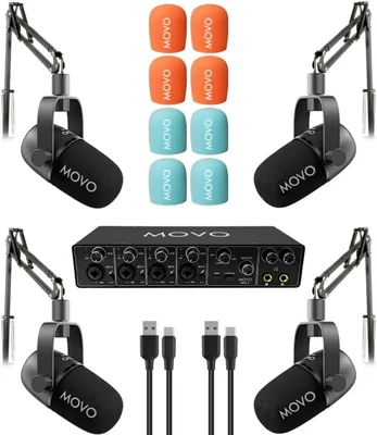 Kit de Podcast Movo para 4 Personas con Audio USB