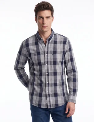 Camisa casual de algodón manga larga para hombre