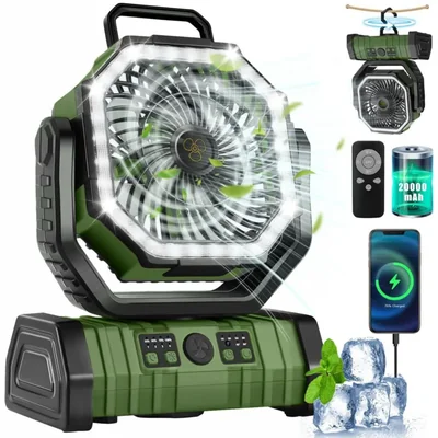 Ventilador de camping recargable 20000 mAh portátil 4 velocidades verde