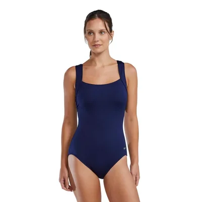 Traje de baño de una pieza TYR Durafast Elite de cuello cuadrado color azul marino oscuro talla 16
