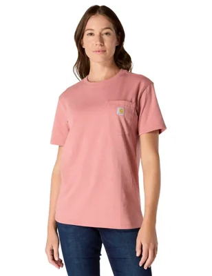 Camiseta Carhartt WK87 con bolsillo color rosa jaspeado - Talla M