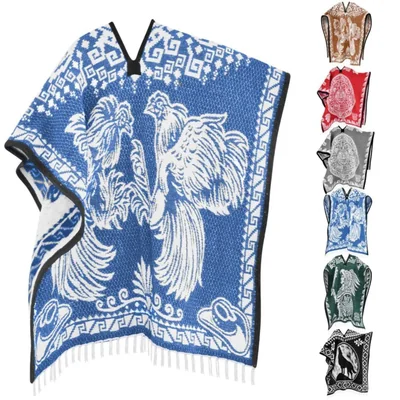 Poncho Artisans Bazaar 110 cm Gallo Azul Azteca