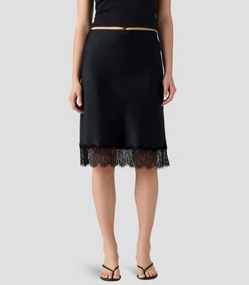 Falda midi de corte regular lisa Mujer