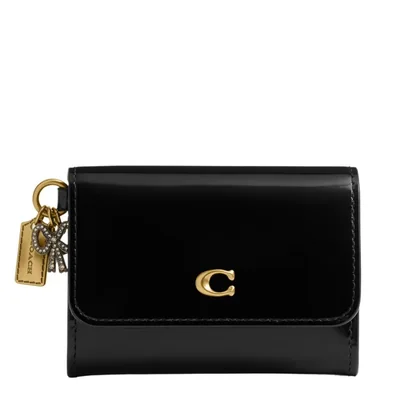 Billetera Coach Essential Flap Porta Tarjetas con Charm Negra