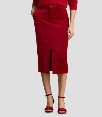 Falda midi de corte recto lisa Mujer