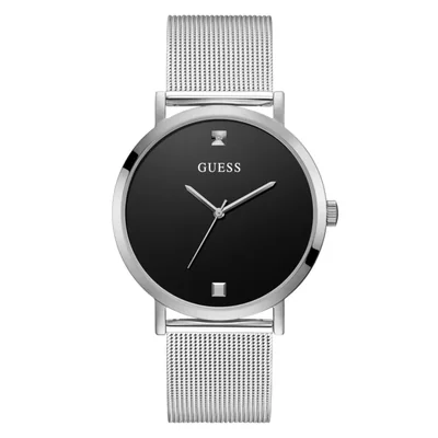 Reloj GUESS de 44 mm caja de acero plateado y esfera negra