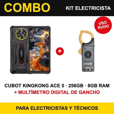 Combo Electricista: Celular Uso Rudo Cubot KingKong Ace 5 256GB 8GB RAM + Multimetro Digital de Gancho