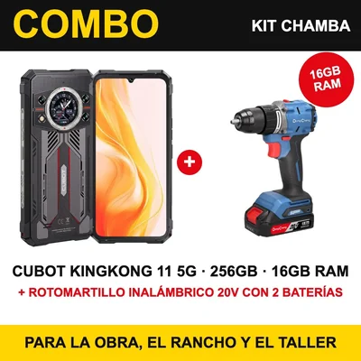 Combo Chamba: Celular Uso Rudo Cubot KingKong 11 5G 256GB 16GB RAM + Rotomartillo Inalambrico 20V con 2 Baterias
