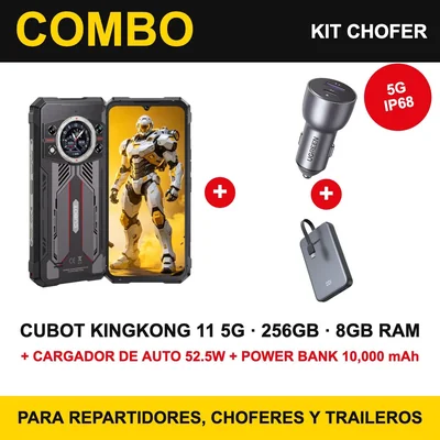 Combo Chofer: Celular Uso Rudo Cubot KingKong 11 5G 256GB 8GB RAM + Cargador de Auto 52.5W + Power Bank 10,000mAh