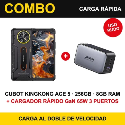 Combo Celular Uso Rudo Cubot KingKong Ace 5 256GB 8GB RAM + Cargador Rapido GaN 65W 3 Puertos