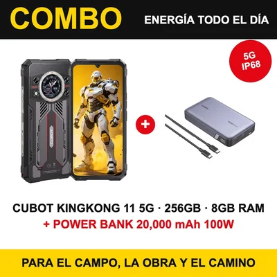 Combo Celular Uso Rudo Cubot KingKong 11 5G 256GB 8GB RAM + Power Bank 20,000mAh 100W Carga Rapida