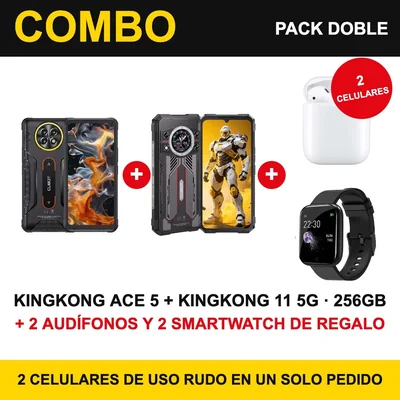 Combo 2 Celulares Uso Rudo Cubot KingKong Ace 5 + KingKong 11 5G 256GB 8GB RAM + 2 Audifonos y 2 Smartwatch de Regalo