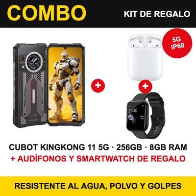 Combo Celular Uso Rudo Cubot KingKong 11 5G 256GB 8GB RAM + Audifonos Bluetooth y Smartwatch de Regalo, IP68 Sumergible