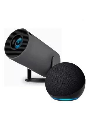 Combo Proyector Portatil Y300 Gris Full Hd Petukita Box + Echo Negro
