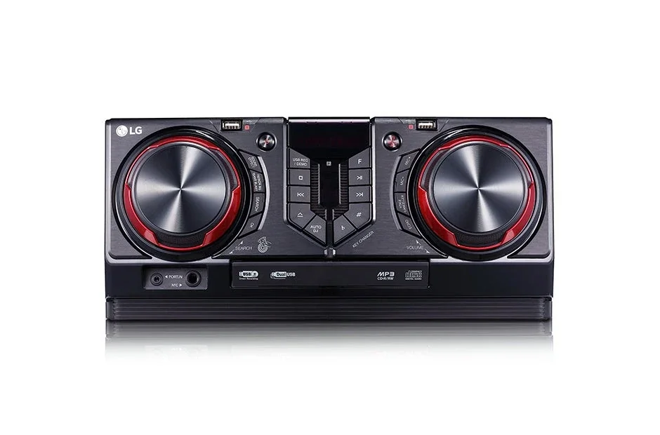 Mini Componente LG CJ45 Bluetooth, 720W PMPO, USB 2.0, Karaoke, Negro/Rojo