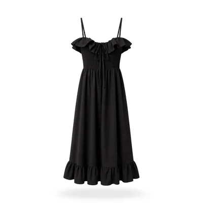 Vestido Tirantes Olanes Para Mujer Negro